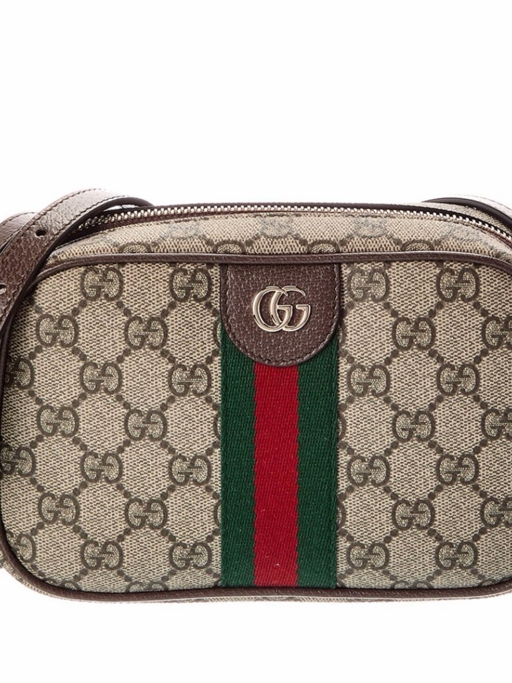 Gucci Beige GG Supreme Canvas Belt Bag with Green and Red Web